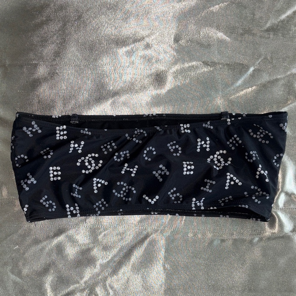 CHANEL Black Bandeau Bikini Top with Silver Sequin Logos - Picture 2 of 2